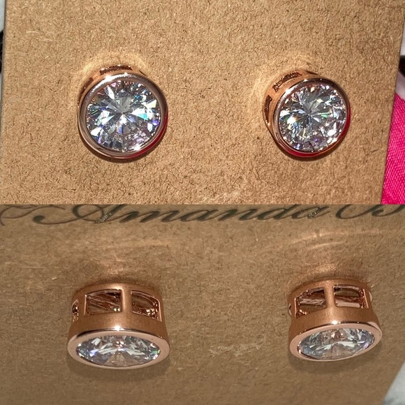 🆕 3.87ct Bezel CZ Diamond Rose Gold Stud Earrings - Picture 3 of 4